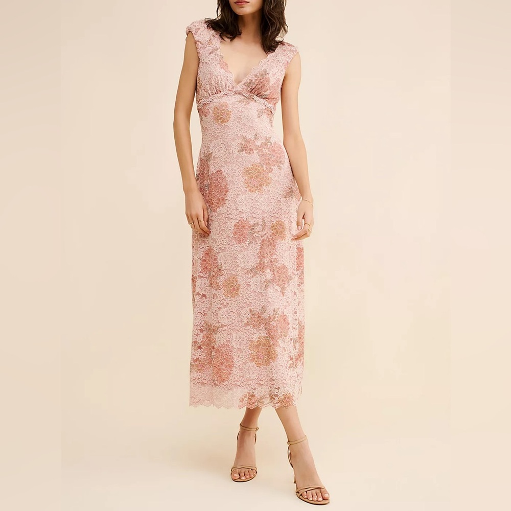 Free People Pink Floral Lace Midi Dress
